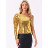 INSPIRE CHIC Women's Sparkly Sequin One-Shoulder Puff Long Sleeve Shimmer Tops - 4 of 4