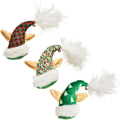 SPOT Holiday Christmas Elf Hat Catnip Toys Assorted Colors - One Toy - 4"