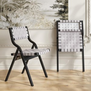 Kumasinova 18.5" Flodable Dining Chair Set of 2,Stackable Kitchen Chair with Leather Woven Seat&Back,Minimalist Armless Chair,250lbs Max - 1 of 4
