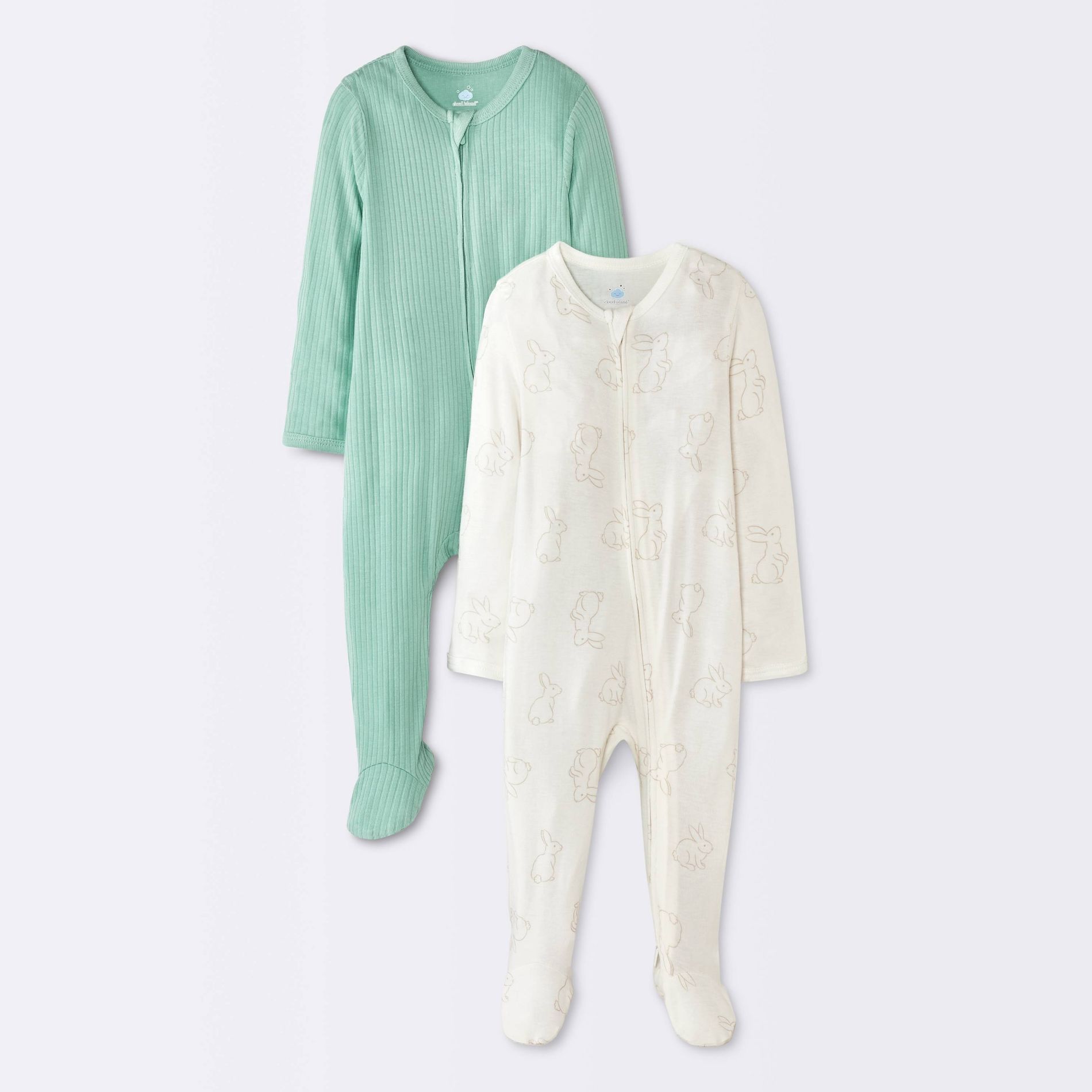 Baby 2pk Long Sleeve So Very Soft Bunnies Modal Sleep N' Play - Cloud Island™ Cream/Green