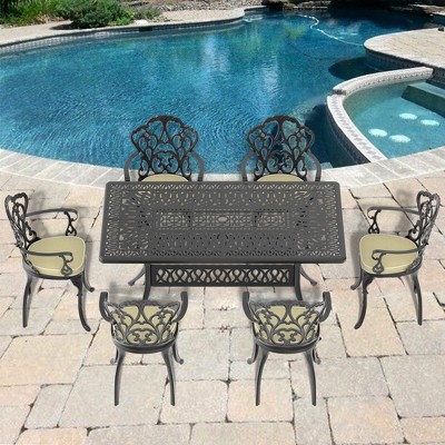 ONWITH 7-Piece Set Of Cast Aluminum Patio Furniture With Cushions
