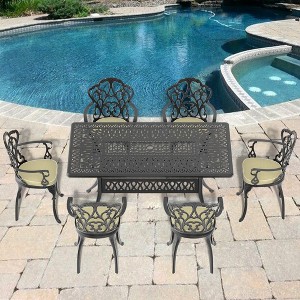 ONWITH 7-Piece Set Of Cast Aluminum Patio Furniture With Cushions - 1 of 4