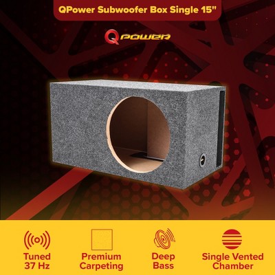 QPower 15 Inch Heavy-Duty Single Vented Carpet Covered Durable Car Audio Vehicle Subwoofer Enclosure Woofer Box Charcoal Gray