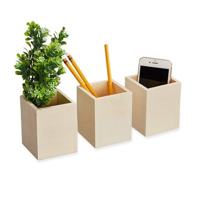 Genie Crafts 3 Pack Unfinished Wooden Pen And Pencil Holder Cups For Office Desk Organization And Diy Crafts 3 X 3 5 Inches Target