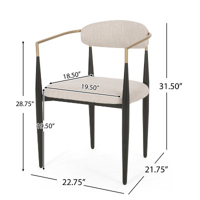Beige Upholstered Iron Dining Arm Chairs with Slat Back, Set of 2