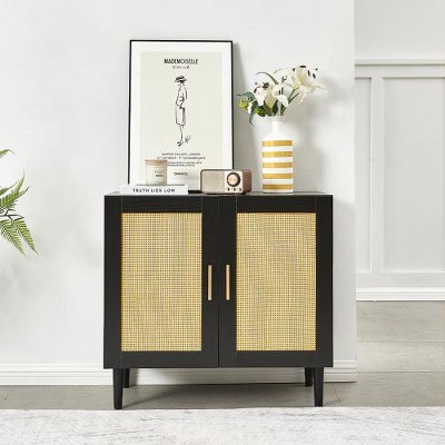 Buffet Cabinet With Storage, Rattan Storage Cabinet With Doors And Adjustable Shelves, Modern Sideboard Cabinet For Hallway Entry Living Room