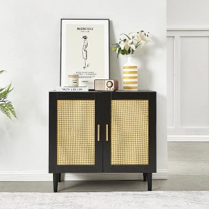 Buffet Cabinet With Storage, Rattan Storage Cabinet With Doors And Adjustable Shelves, Modern Sideboard Cabinet For Hallway Entry Living Room - 1 of 4