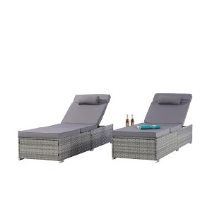 Gulches Gray Rattan Patio Chaise Lounges Set - Outdoor Sofa Deck Chair with Gray Cushions - 1 of 4