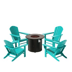 WestinTrends Outdoor Patio Adirondack Chair With Round Fire Pit Table Sets - 1 of 2