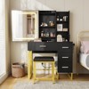 Vanity Desk with Mirror and Lights, Power Outlets, Wood Makeup Vanity Table with Cushioned Chair, Hairdryer Holder, 4 Drawers and 5 Storage Shelves - 3 of 4