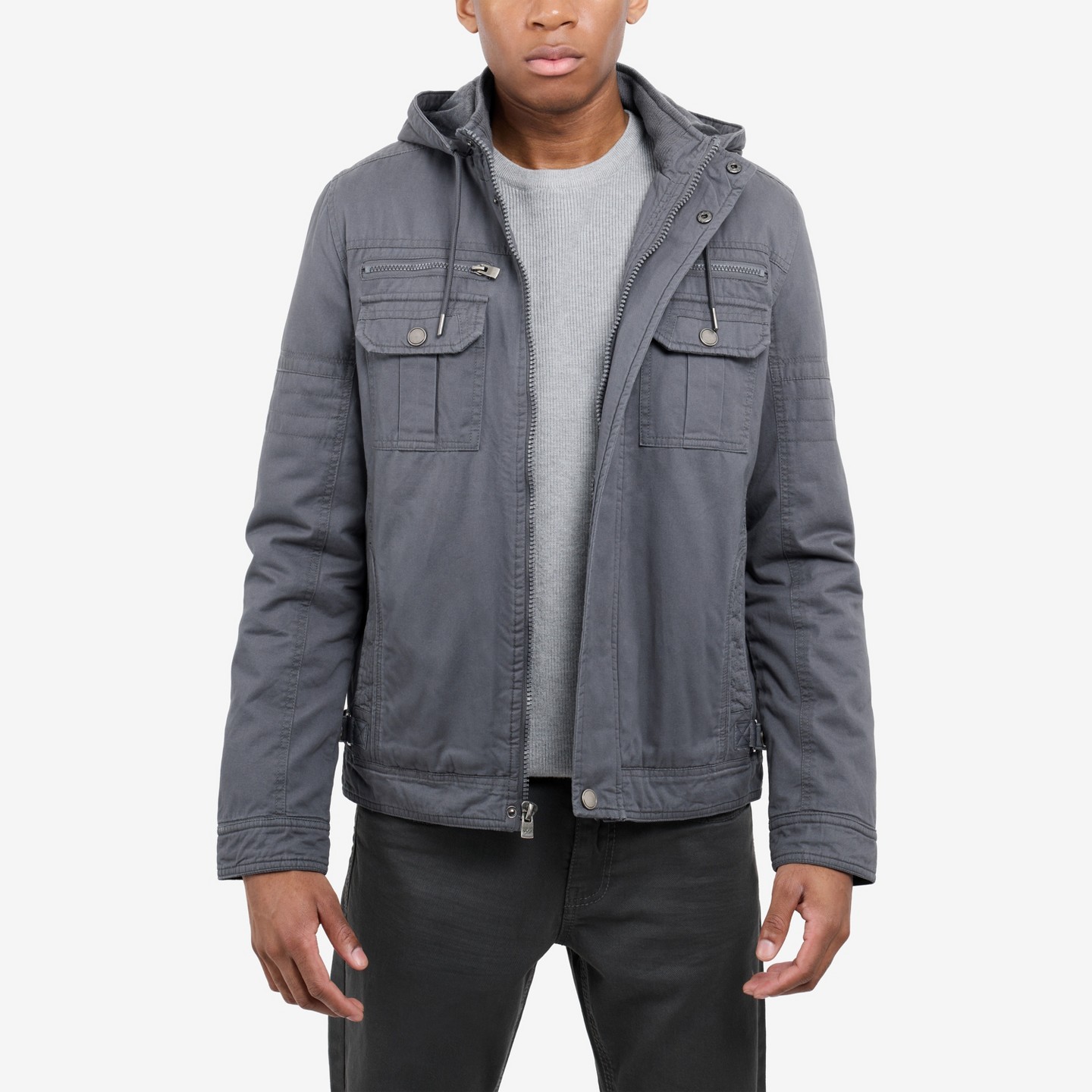Мужская куртка X RAY Faux Shearling Lined Hooded Cargo, цвет: Серый — фото 1
