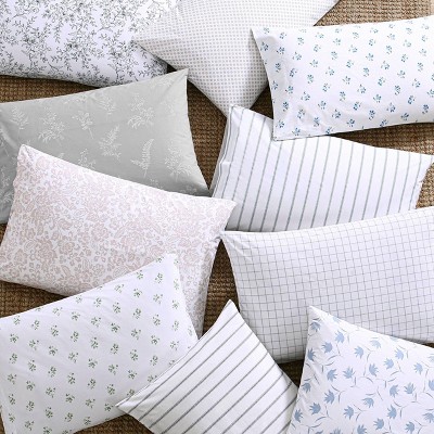 King White Cotton Percale Foliage Print Sheet Set