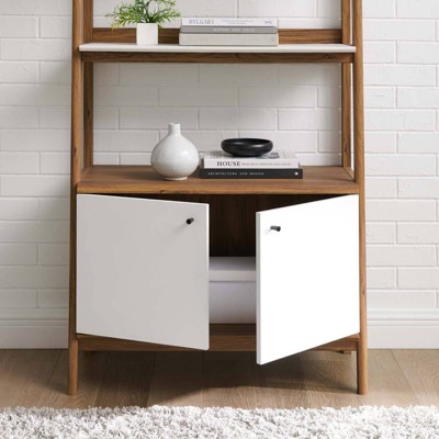 Walnut White 33" Tiered Bookshelf with Concealed Storage