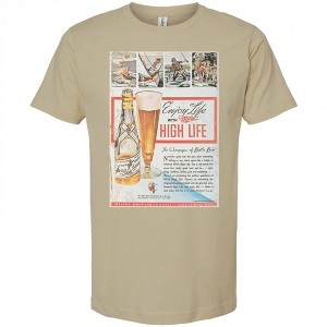Mens Miller High Life Enjoy Life Vintage Art Tan Colorway T-Shirt - 1 of 2