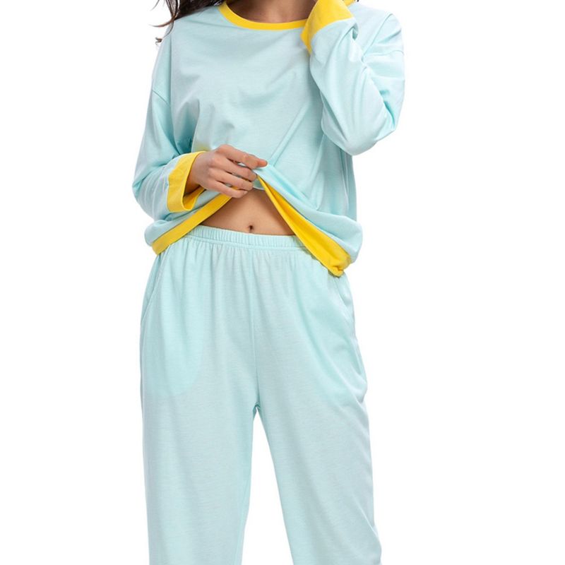 cheibear Womens Lounge Sets Long Sleeves Round Neck Soft with Pants Sleepwear Pajamas, 5 of 6