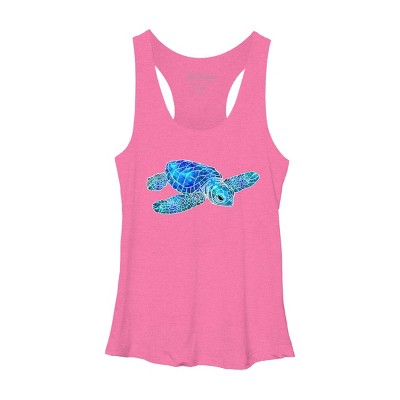 Women's Design By Humans Blue And Green Watercolor Sea Turtle By Maryedenoa Racerback Tank Top