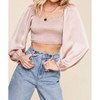 Women's Satin Reversible Long Sleeve Crop Top - Mimosa - 2 of 3