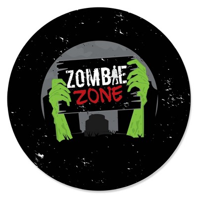Big Dot of Happiness Zombie Zone - Halloween or Birthday Zombie Crawl Party Circle Sticker Labels - 24 Count