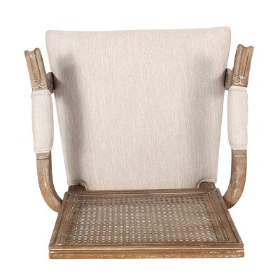 French Country Elegance Beige & Natural Wood Cane Upholstered Arm Chair