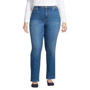 Lands' End Women's Recover High Rise Straight Leg Blue Jeans - 1 of 4