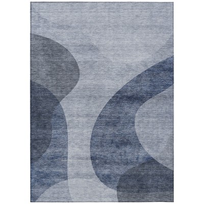 Denim Blue And Sky Blue Abstract Washable Indoor Outdoor Area Rug
