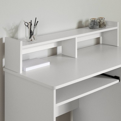 White Wood Computer Desk with Hutch and Drawer