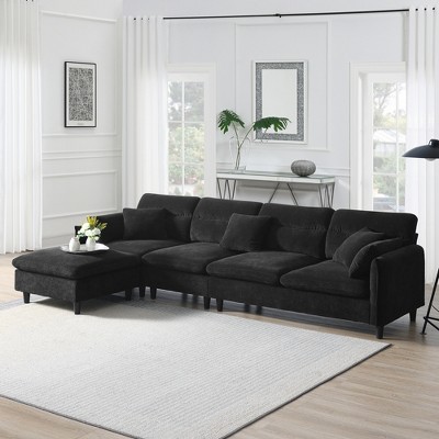 110"W Modern L-Shaped Sectional Sofa, 5 Seat Cloud Chenille Fabric Reversible Couch Set with Movable Ottoman - ModernLuxe