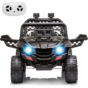 12V Kids Ride On Car Truck w/Parent Remote Control, Spring Suspension, LED Lights, AUX Port, Music (Black, no Tent) - 1 of 4