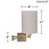 Barnes and Ivy Modern Swing Arm Wall Lamp Dark Antique Brass Plug-In Light Fixture Ivory Linen Cylinder Shade for Bedroom Bedside - 4 of 4