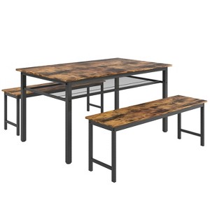 Oversart 3 Pieces Farmhouse Kitchen Table Set with Two Benches, Metal Frame and MDF Board - 1 of 4