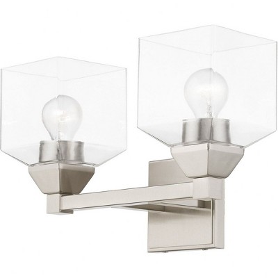 Brushed Nickel 2-Light Vanity Sconce with Clear Glass Shades