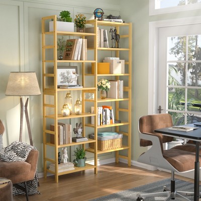 Aheaplus 6-Tier Bamboo Bookcase with 12 Shelves, Large Freestanding Open Bookshelf