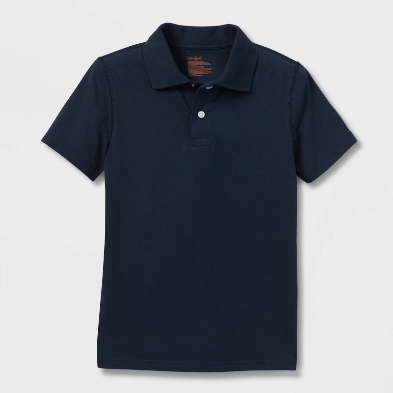 Boys' Adaptive Short Sleeve Polo Shirt - Cat & Jack™ Navy, 1 of 4