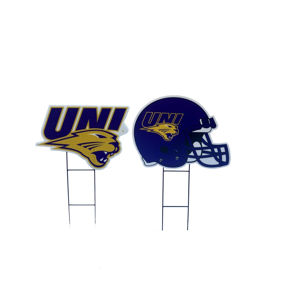 NCAA Northern Iowa Panthers 2pk Logo and Helmet Garden Stake Set
