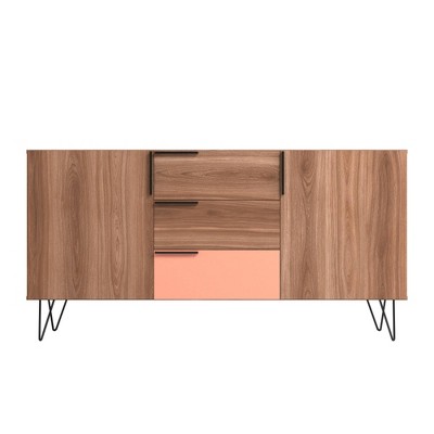Beekman Mid-Century Mirrored Sideboard in Brown and Pink