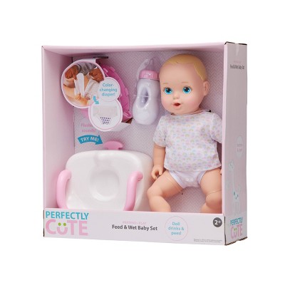 Perfectly Cute Feed &#38; Wet 14&#34; Baby Set - Blonde with Blue Eyes