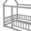 CAVINAS Twin Size Floor Bed House Shaped Modern Pine Bed Frame with Guardrail and Opening for Bedroom, Gray - 4 of 4