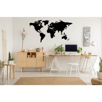 Black Metal 4-Piece World Map Wall Art Decor