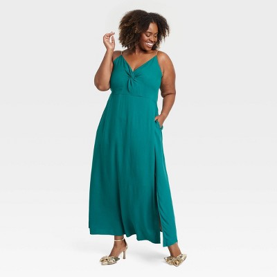 Women's Slit Maxi Dress - Ava & Viv™ Teal Green 2X