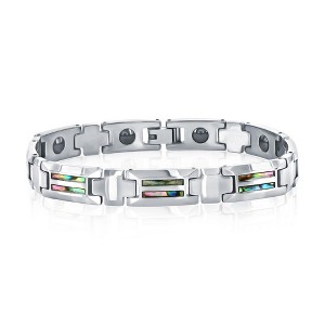 Metallo Magnetic Link Tungsten Bracelet - Genuine Abalone - Silver - 9 Inch - 1 of 3