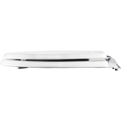 White Round Soft Close Enameled Wood Toilet Seat with Chrome Hinges