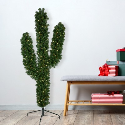 6-Foot Green Pine Cactus Christmas Tree with Clear LED Lights