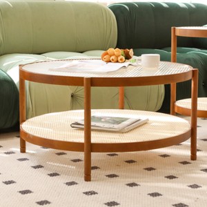 HDZNVF Modern Farmhouse Living Room Coffee Table, Stylish and Elegant Nesting Round Wooden Table - 1 of 4