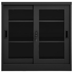 vidaXL Sliding Door Cabinet Anthracite Steel, tempered glass - 1 of 4