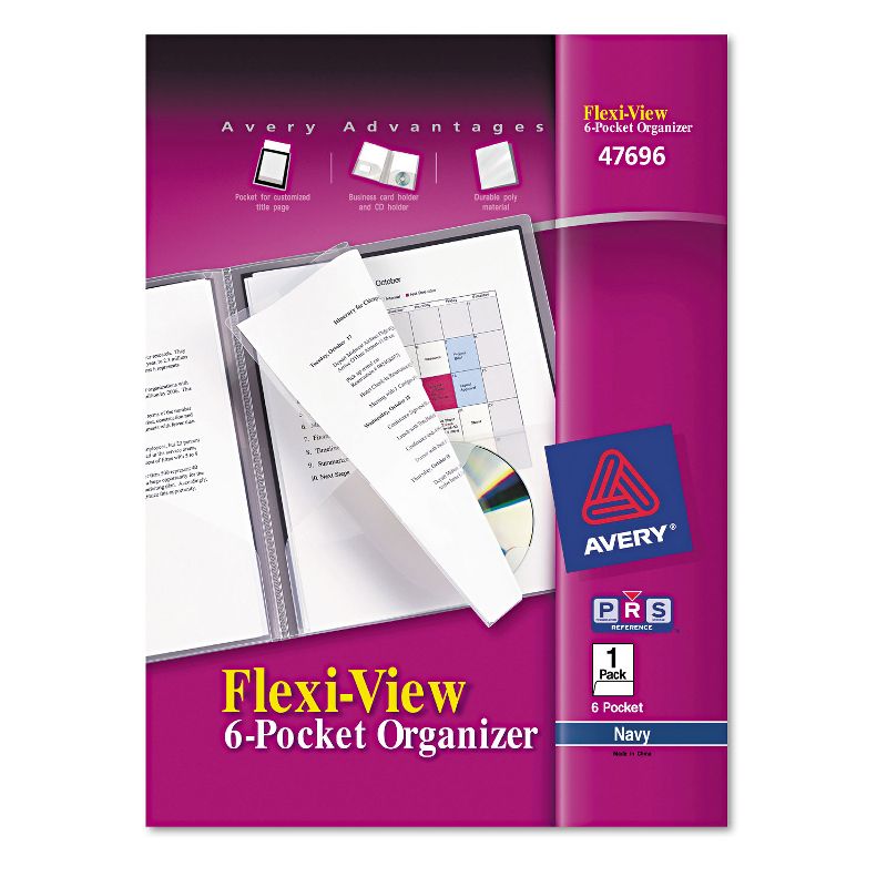 Avery Flexi-View Six-Pocket Polypropylene Organizer 150-Sheet Cap. Translucent/Navy 47696, 1 of 9