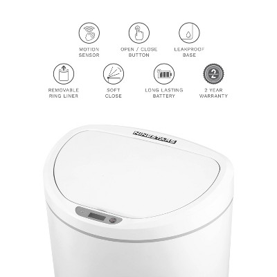 White Plastic Touchless Motion Sensor Trash Can 2.1 Gallon