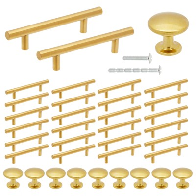 Juvale Gold Stainless Steel 1.12 Inch Cabinet Knobs and 6 Inch Drawer Pulls, 36 Pieces