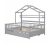 grey Full Size House Bed, Full Size House Bed Frame With Drawers & Storage Shelves, Twin Size House Bed With Roof Design, 57.8"W  Wood Low Platf - 4 of 4