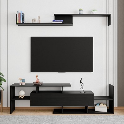 Ebony Modern TV Stand with MDF Shelves and Cabinet
