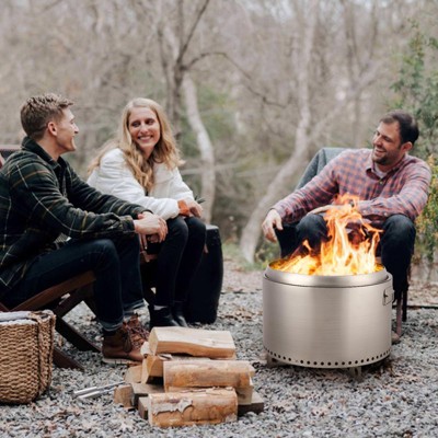 Smokeless Fire Pit, Portable Outdoor Firepit, Stainless Metal Steel Wood Burning Fireplaces with Removable Ash Pan and Poker
